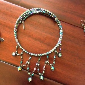 NWOT Iridescent bead choker/bracelet/earring set